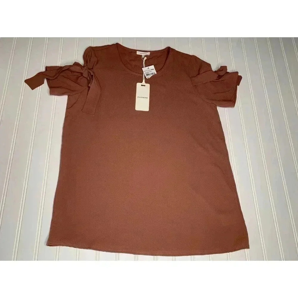 Pleione Anthropologie Tie Sleeve Top Small Chiffon Short Sleeve women NEW 608